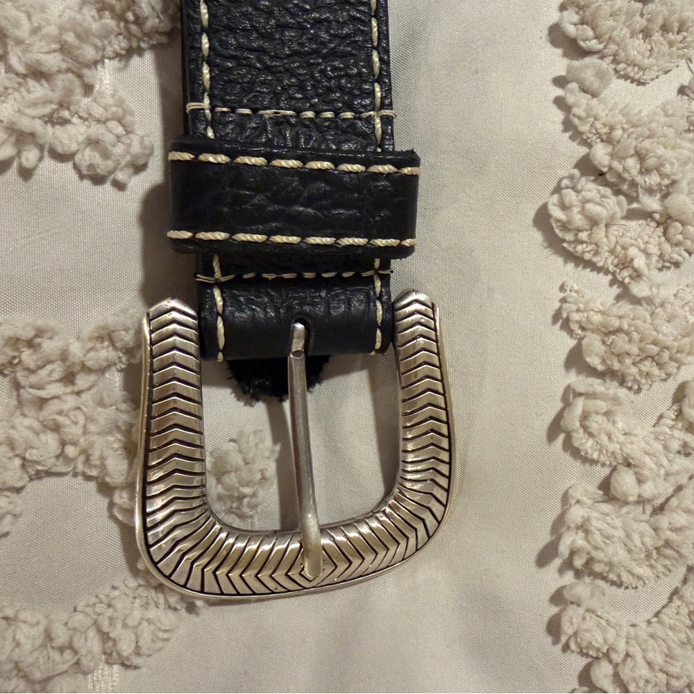 Classic Black Bison Leather Belt with Silver Buckle